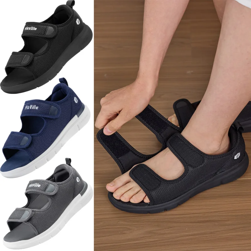 

FitVille Men'S Sandals Summer Flat Shoes Widened Elderly Casual Shoe Lightweight For Swollen Feet Plantar Fasciitis Pain Relief