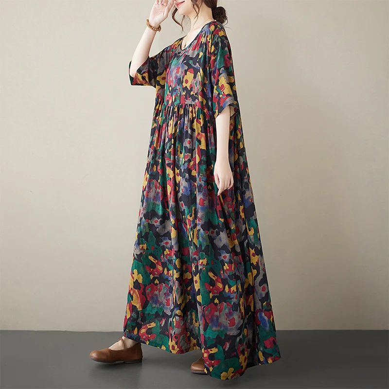 

Retro Countryside Sle Loose Materni Dr Women's plus Size Summer New Faion Mommy Clothes Cotton ort Sve Midi Dr