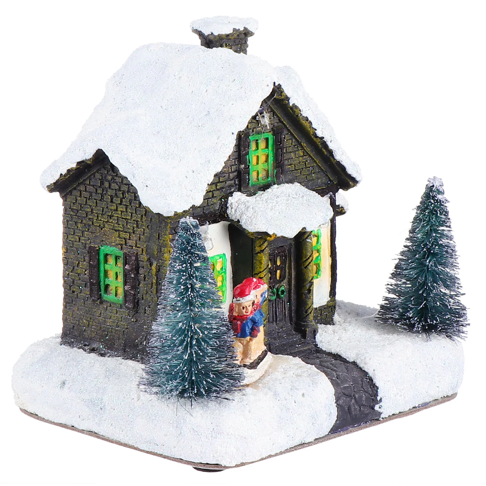 

1pc Xmas Mini Ornament Luminous Cartoon House Adornment Glowing Santa House Resin Snow Lodge Festive Decoration Home Party Event