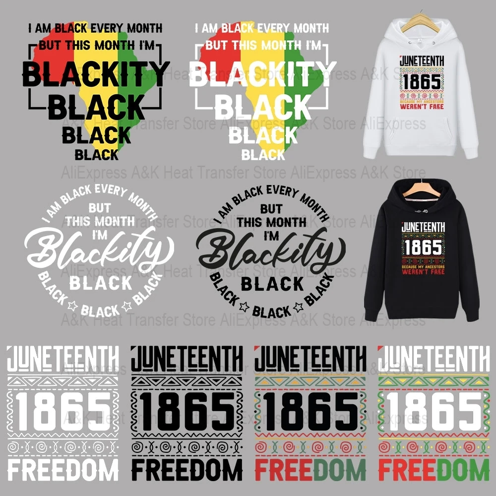 1865 Juneteenth Blackity Iron Patches For Clothes Men DIY Clothes Thermo Stickers T-Shirt Heat Transfer Parches Iron On Decals