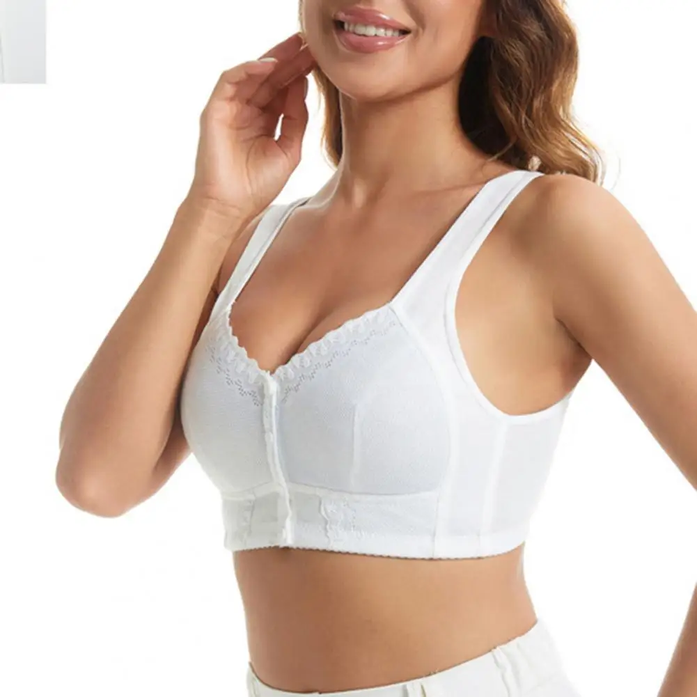 Women Back Support Bra Wireless Full Cup Lace Splicing Bra Comfortable Front Button Closure for Middle-aged Elderly Women Thin