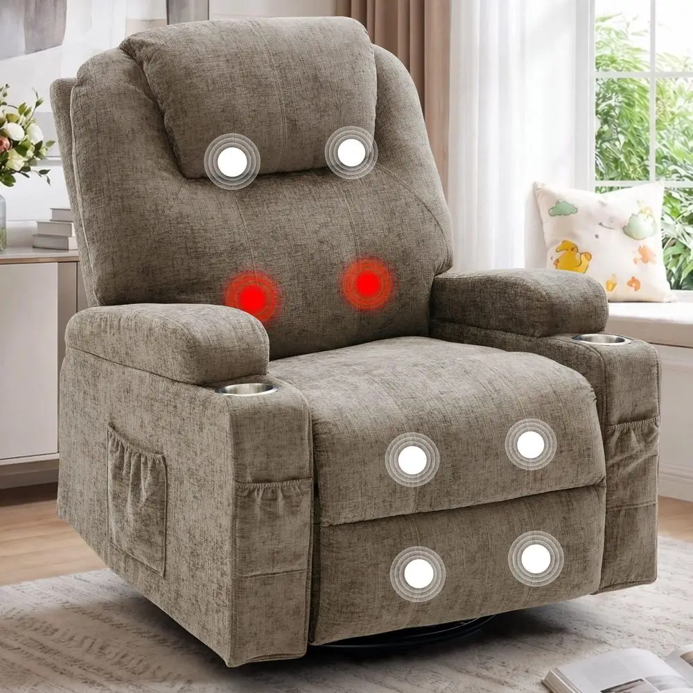 Recliner Chair, 360 Manual Swivel Rocker Chair with Overstuffed Headrest, Rocking Chair with Massage and Heating, Lounge Chair