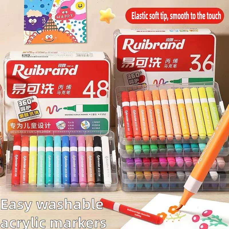 

120/12 Colors Acrylic Marker Brush Pens for Kids Non-Toxic Washable for Primary Students No Bleed Stationery School Art Supplies