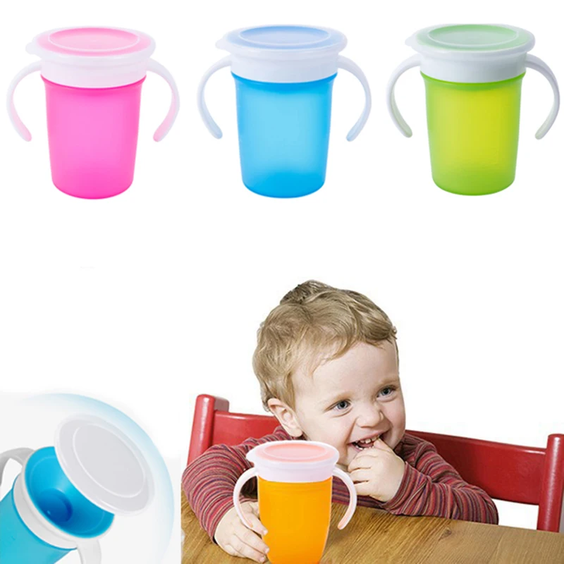

Baby Learning Drinking Cup 360 Degrees Rotated Baby Water Cups Double Handle Flip Lid Leakproof Infants Water Cups Bottle