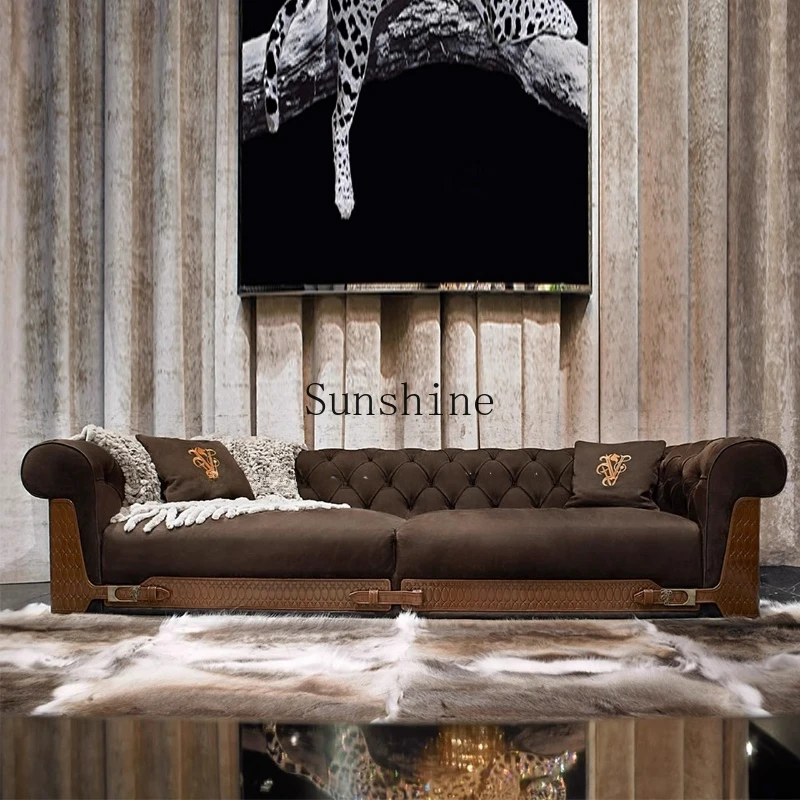 

Light luxury pull buckle matte fabric sofa large apartment living room high-end luxury