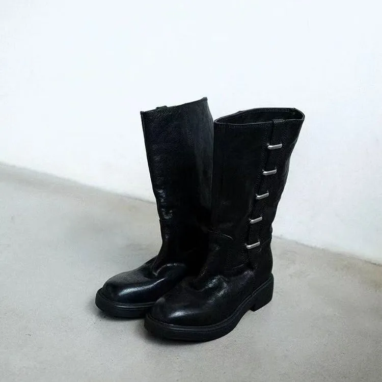 

Women's Boots 2026 Spring and Autumn Round Head Coarse Heel Mid Barrel Knight Boots Women's Minimalist Knight Boots