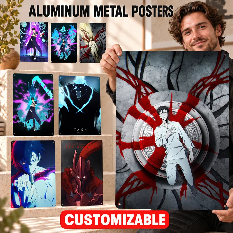 Solo Leveling Printed Posters Animated Adventure Graphic Bedroom Wall Art Customized Aluminum Metal Sign Housewarming Keepsake