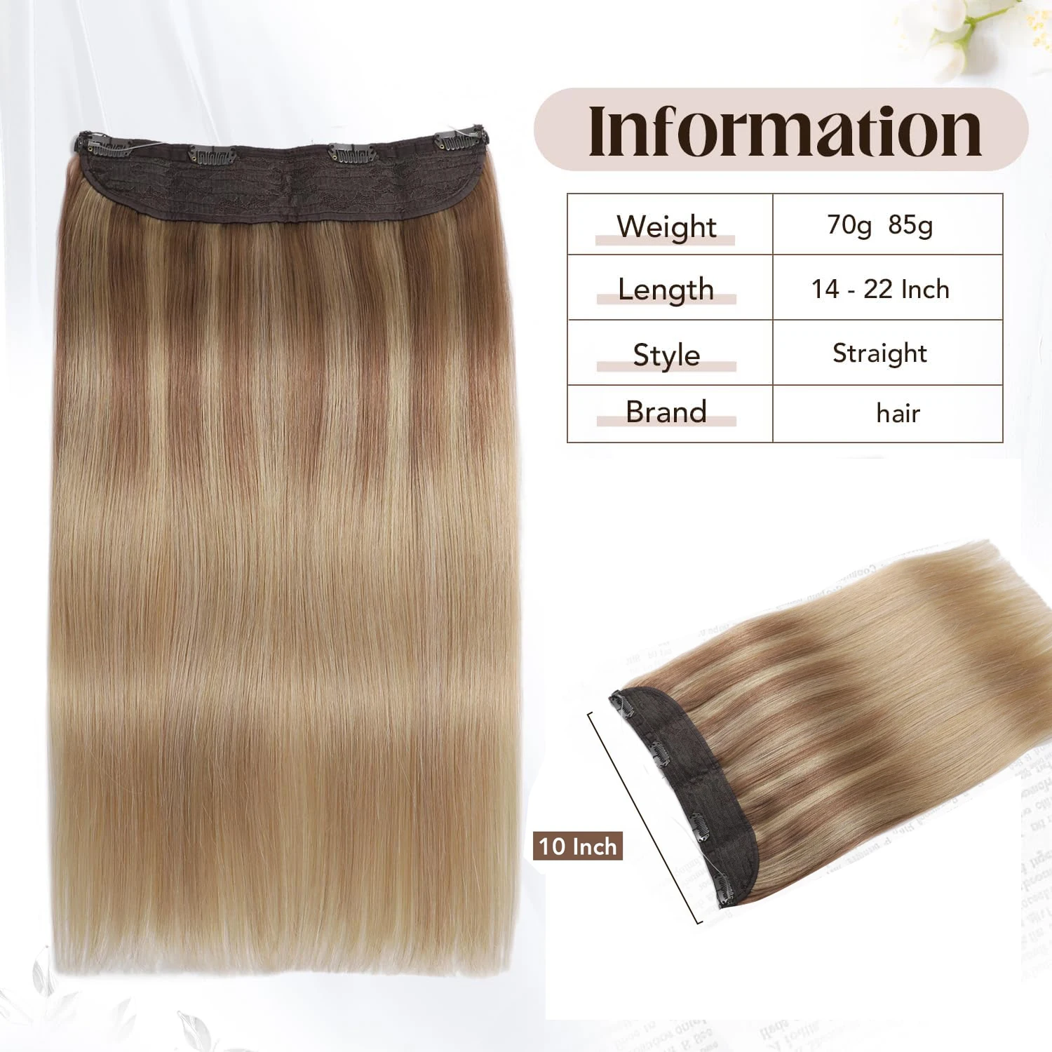 Extensões de Cabelo Humano com Fio 14-22 polegadas Balayage Castanho Dourado a Loiro Claro Extensões de Cabelo Halo Invisíveis