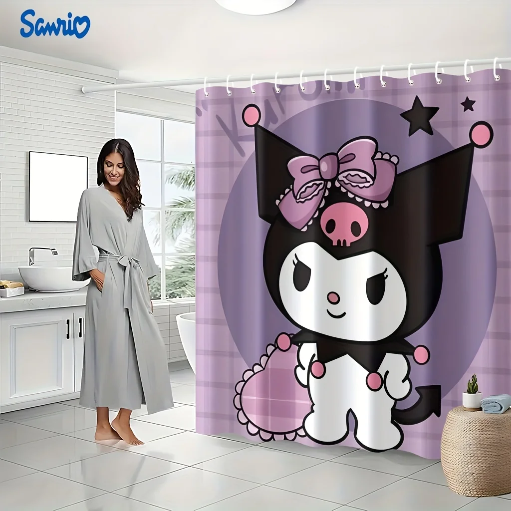 

Sanrio 1pc Kuromi Shower Curtain with 12 Hooks, Durable, Bathroom Decor for Home/Hotel/Apartment Use – Perfect Thanksgiving Gi