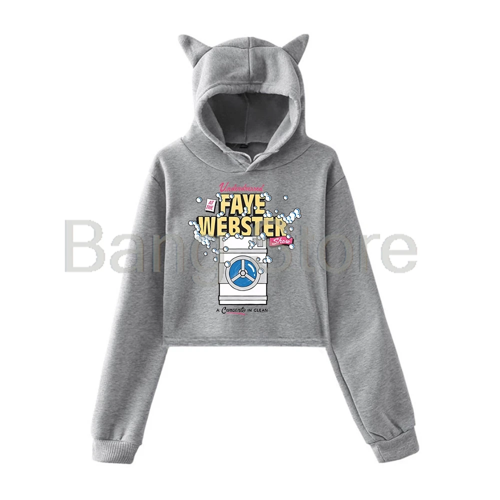 Faye Webster Laundrette Cat Ear Hoodie Women Long Sleeve Sweatshirts Female Casual Streetwear Crop Tops