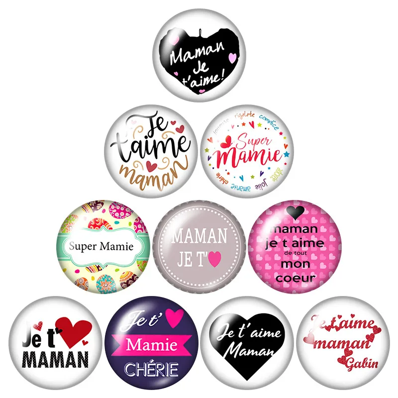 J\'aime maman Super papa Love Mom Dad 10 pezzi 12mm/18mm/20mm/25mm Round photo glass cabochon demo flat back Making risultati