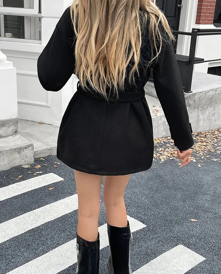 Casacos de moda para mulheres casuais vintage jaquetas de manga comprida bolsos sólidos cinto de botão