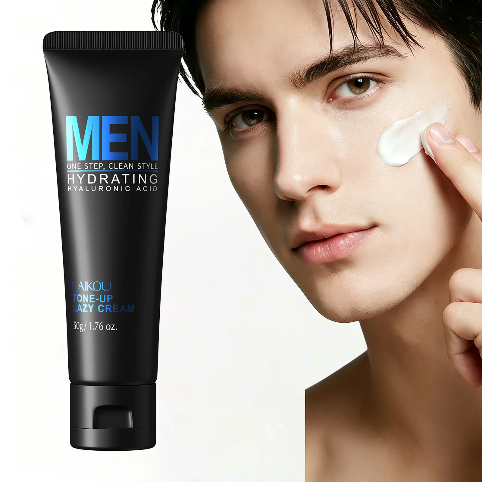 LAIKOU Men's Tone Up Lazy Cream Hydrating Hyaluronic Acid Moisturizing Brightening Face Cream Natural Daily Facial Skincare 50g