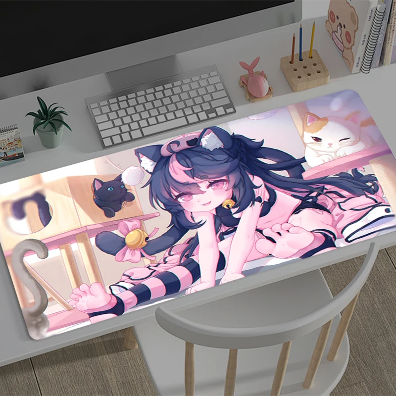Cat Ears Anime Girl Mousepad Office Computer Desk Mat Keyboard Mouse Pad Laptop Cushion Non-slip Deskpad PC Anime Large Mousepad