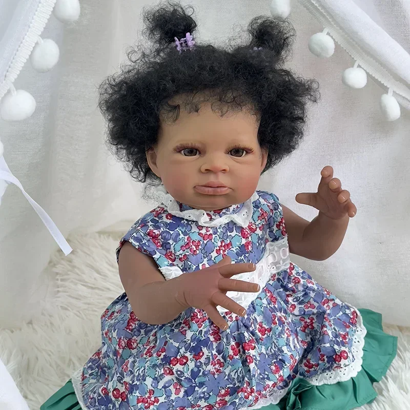 20inch Dark Brown Skin Reborn Baby Lanny Doll Art Made 3D Skin Lifelike Baby Collectible Doll Gifts for children