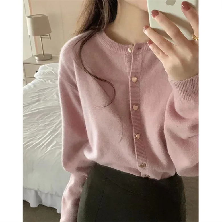 

Women Cardigans Autumn Winter 2024 Single Breasted V-neck Knitted Sweater Short Knitwear Solid Cardigan Jumpers LX41