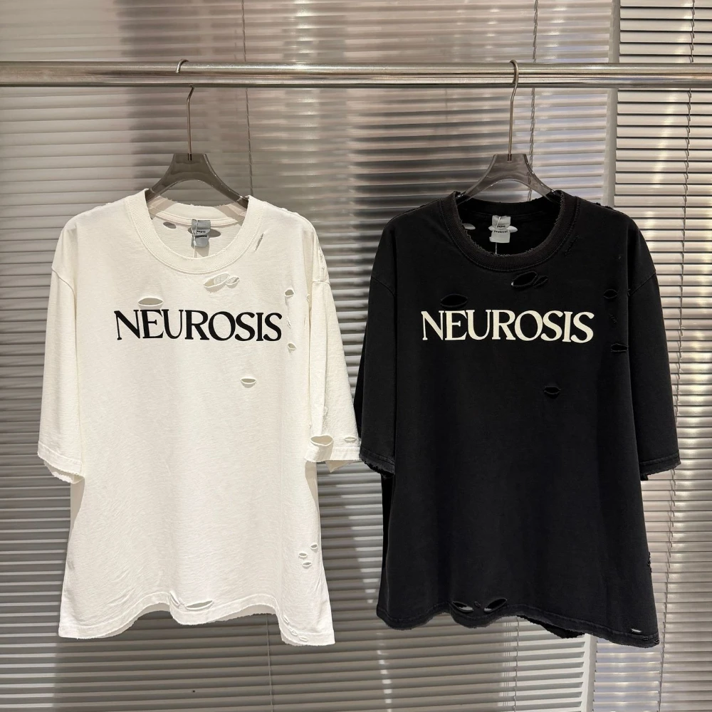 

Protocol Index 2026 New Old Washed Damaged English Slogan T-Shirt Short Sleeve