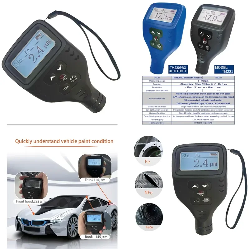 Brand For TM221 Car Paint Tester Coating Thickness Gauge Digital AUTO Film Paint Checker Thickness Meter With Data Storage