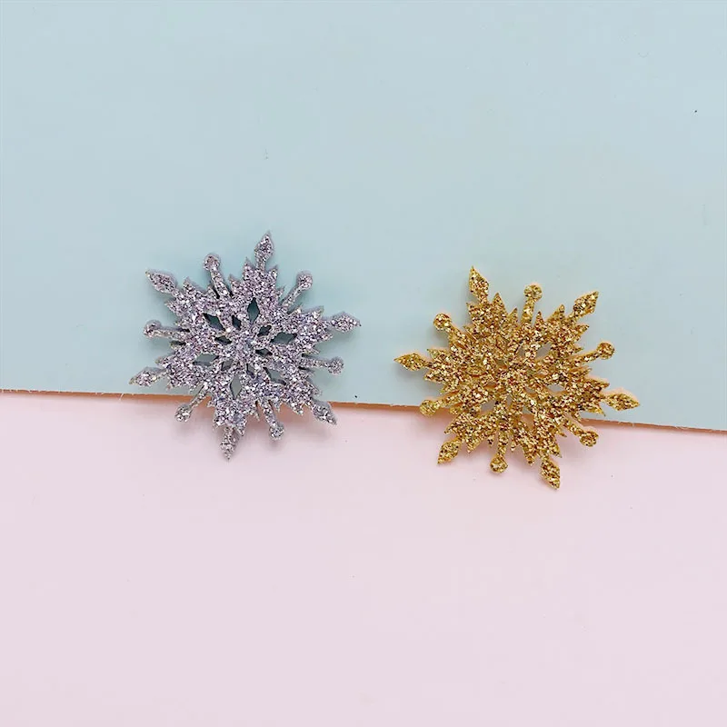 50 sztuk/partia 4CM błyszczące Glitter Snowflake kształt wyściełane aplikacje dla DIY nakrycia głowy spinki do włosów wystrój ubrania kapelusz buty