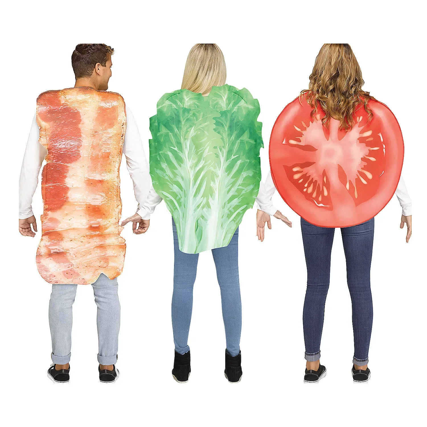 Funny Food Tunic Couple Veggies Poached Egg Bacon Costume Halloween Dress Up Outfits Carnaval Party Stage Performance Dance Show