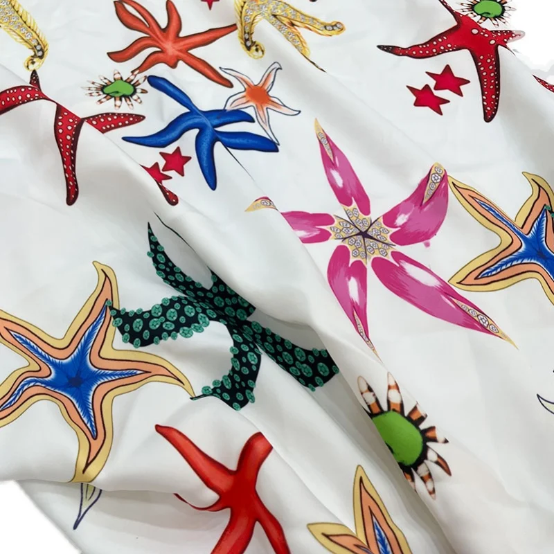 Fashion Colorful Starfish Printed Imitate Silk Satin Fabric For Women Dress Blouse Pajamas Stoffa Tuch Ткань DIY Cloth Sewing