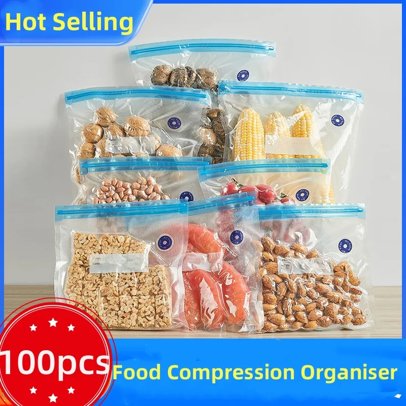 100PCS Food Grade Valve Freshness Zip Seal Bag Compression Bag Storage Bag Zip Food Vacuum Bag