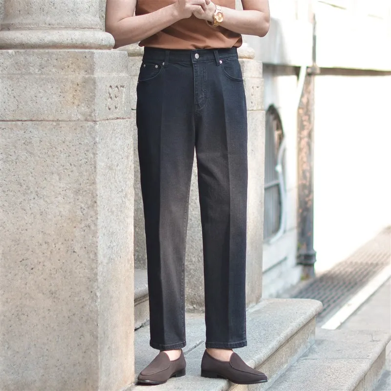 

Slimming High Waist Straight Leg Jeans Men's Classic Wa Color Trendy Casual Pants Comfortable Stretch Denim Jeans