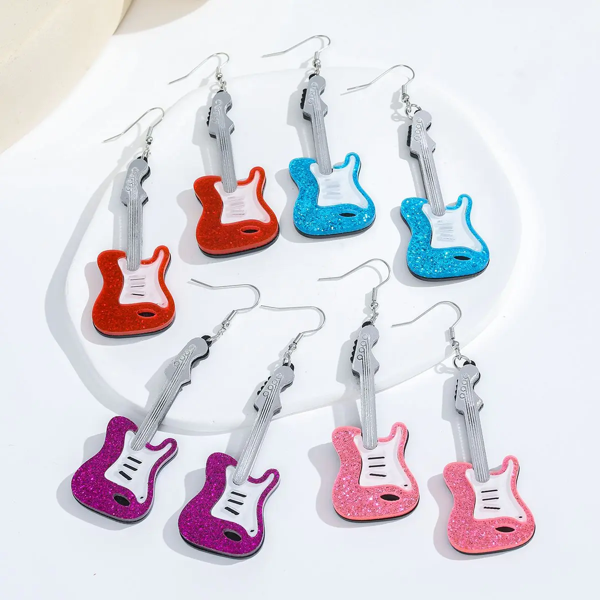 1 Pair Halloween Classic Fashion Acrylic Earrings Guitar Colourful Music Texture Fashion Jewellery Holiday Gifts Party Dressing