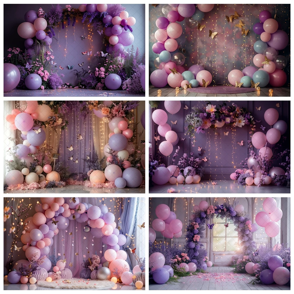 

Purple butterfly balloon themed photography background baby shooting props butterfly purple balloon decorative banner