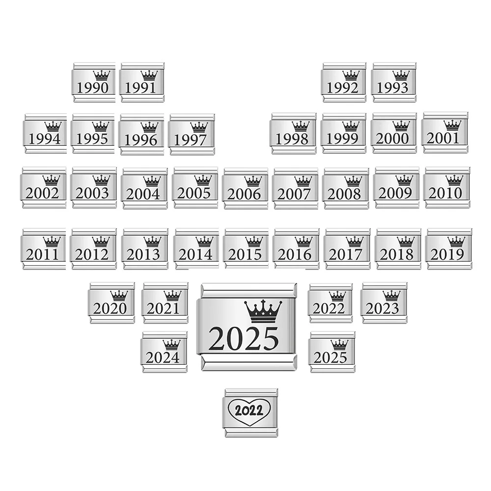 

Crown Year of Birth 1990~2025 Italian Charm Link Fit 9mm Bracelet Stainless Steel For Woman Popular Original Jewelry DIY Making