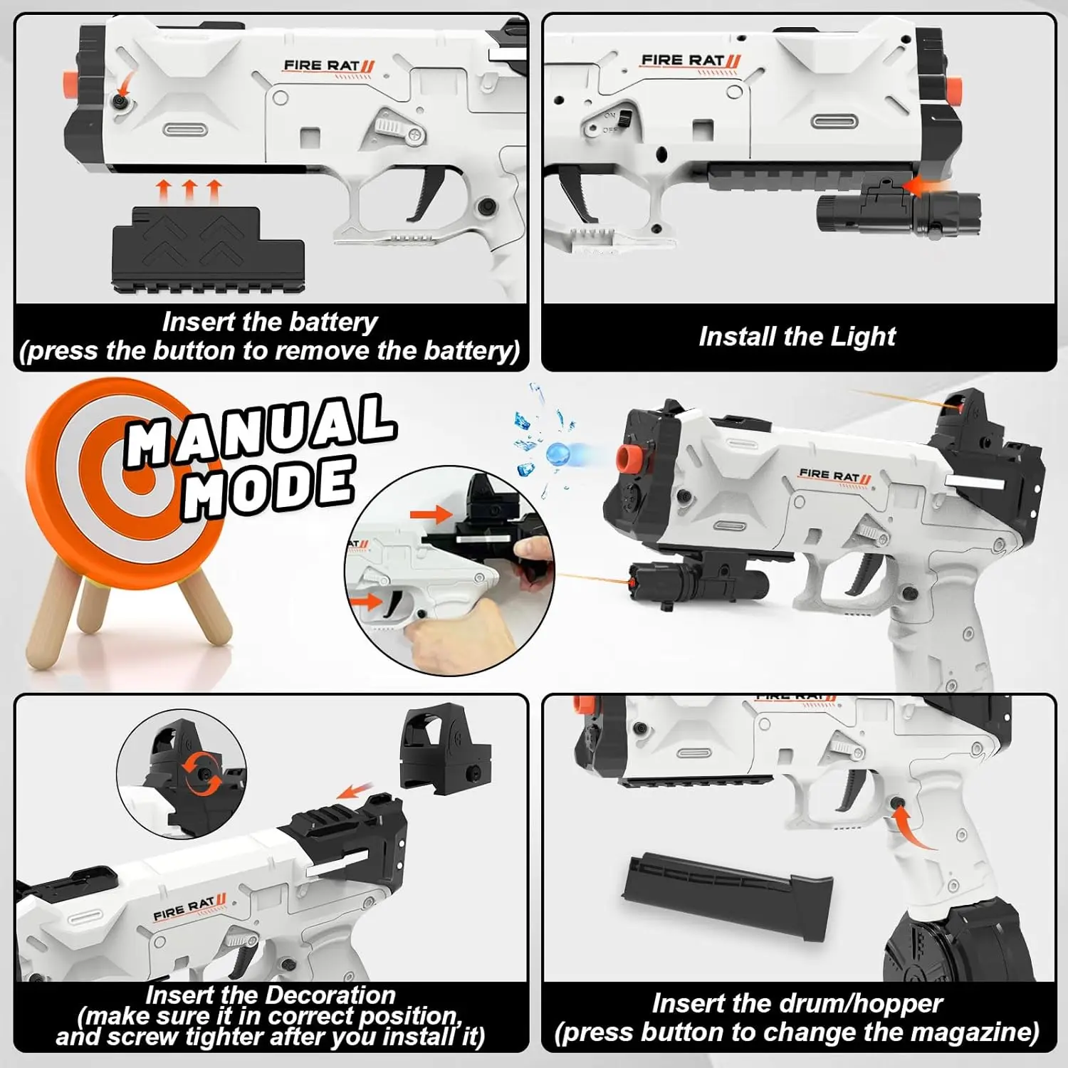 Pistola de juguete recargable con chorro de bolas de salpicaduras automático, Arma de hidrogel para juegos al aire libre, Pistola con cuentas de agua para adultos y niños