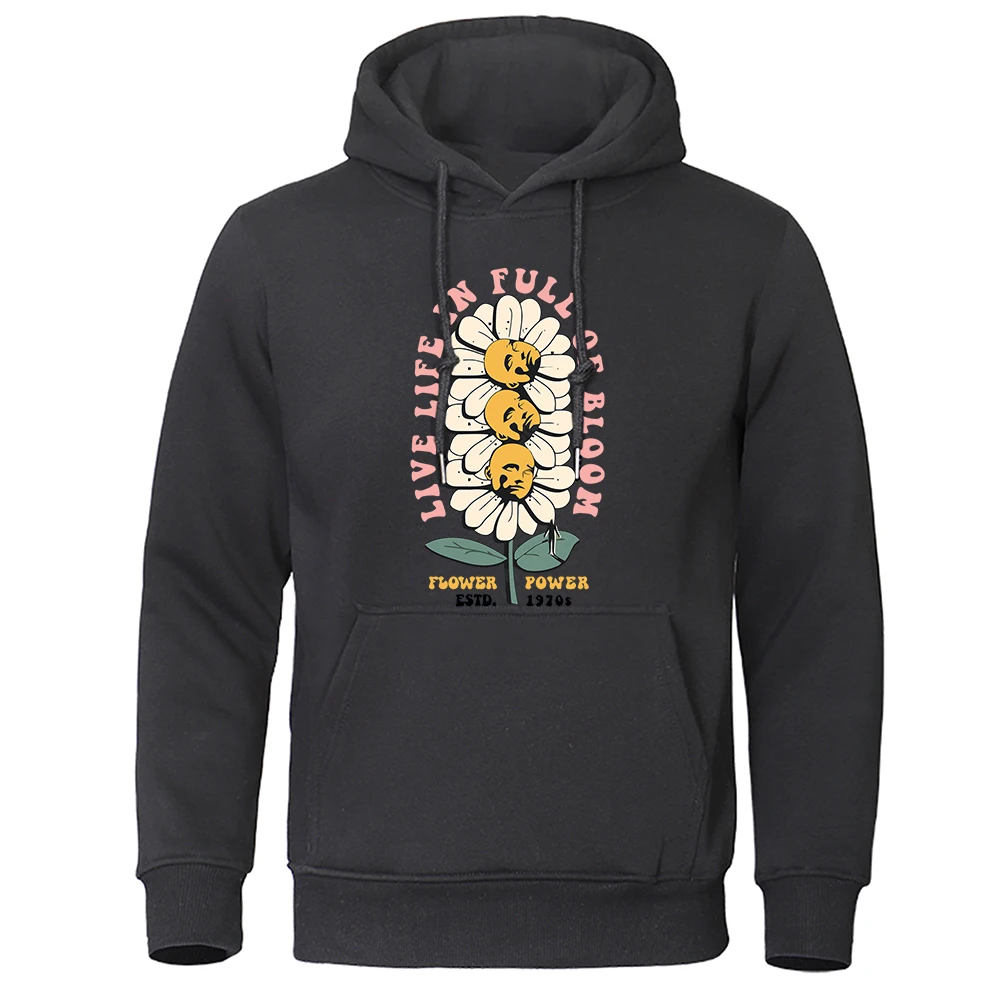 Live Life In Full Bloom Flower Power Estd.1970S Hoodies Male Retro Fleece Sweatshirt Funny Tops Novelty Spiritual Hoodie Men