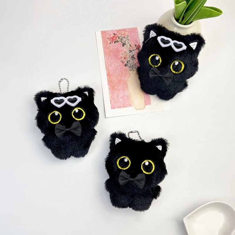 Jouet en peluche chat noir mignon, petit pendentif, chats adorables, porte-clés fille, cadeau, sac en peluche, décoration de sac, 10cm