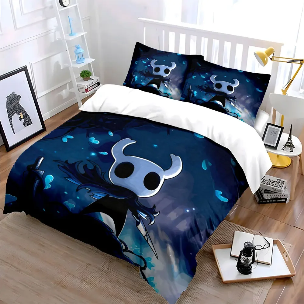 Hollow Knight Deko-Set, weiches, bequemes Bettwäsche-Set, inklusive 1 Bettbezug und 2 Kissenbezügen, Geschenk