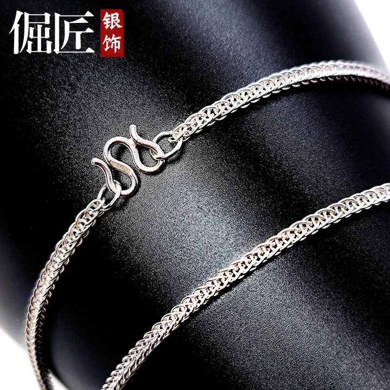 Chain Pure Silver 999Men's Necklace Sterling Silver Short Fashion Chain Women's Long Sweater Chain Fox Tail Chopin Chain