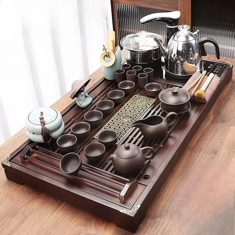 

Kung Fu Valet Tea Tray Ceremony Drainage Nordic Chinese Vintage Tea Tray Rectangle Hospitality Bandeja Madera Home Decorationgs