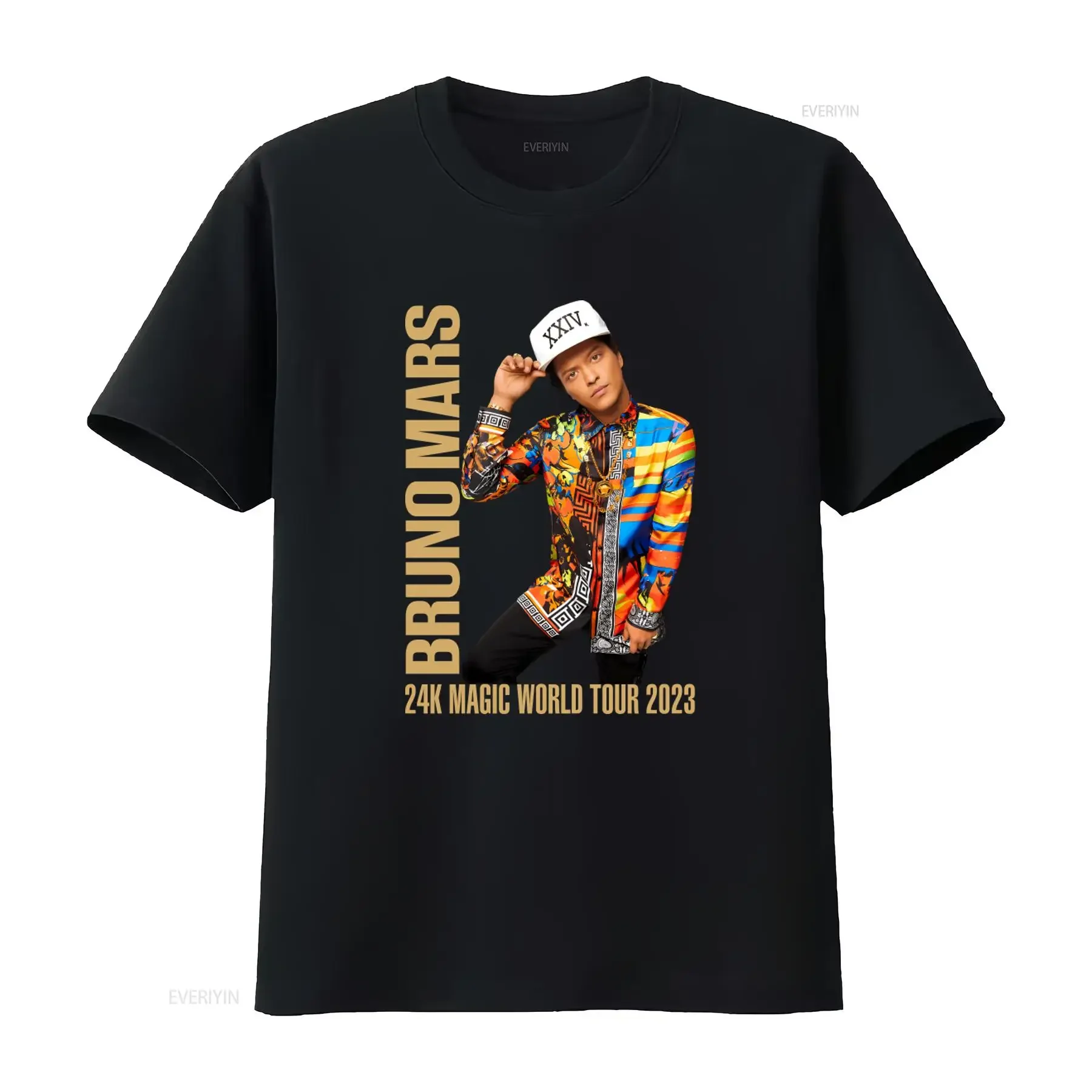 Bruno Mars 2023 24K Magic World Tour Las Vegas Merch T Shirt Colorful Pattern Design Fashion vintage Washed Stretched