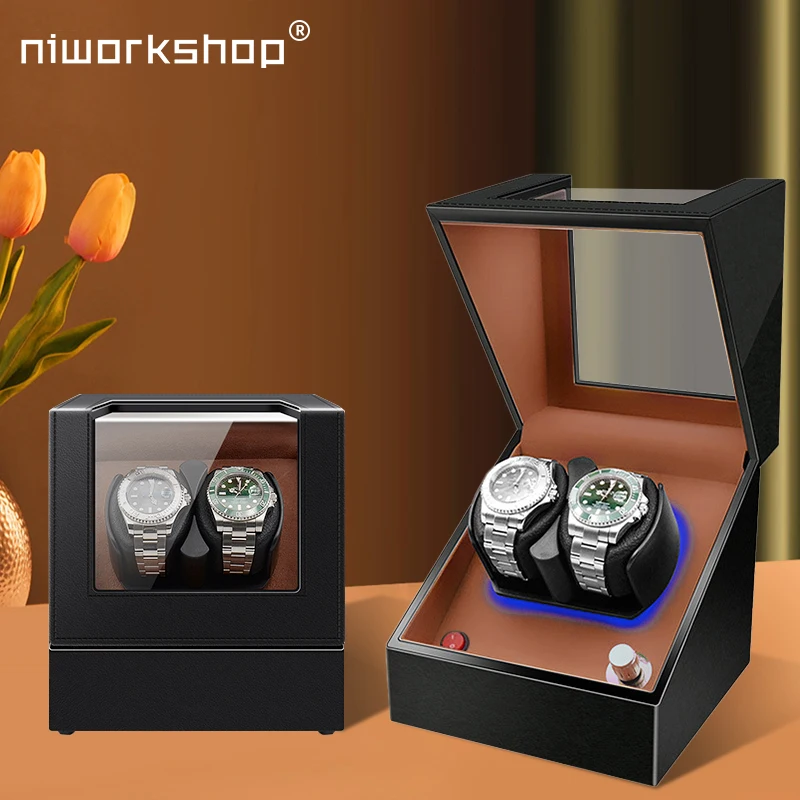 1pc Niworkshop Watch Winder for Automatic Watches, 2 Slots Storage Case with Super Quiet Motor, 4 Rotation Mode Setting,