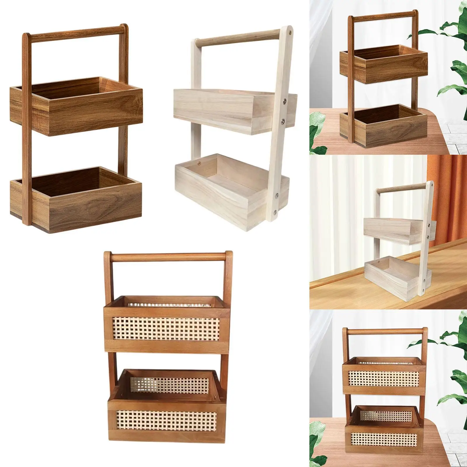 Panier à fruits à 2 couches, caddie de douche en bois léger polyvalent moderne bricolage