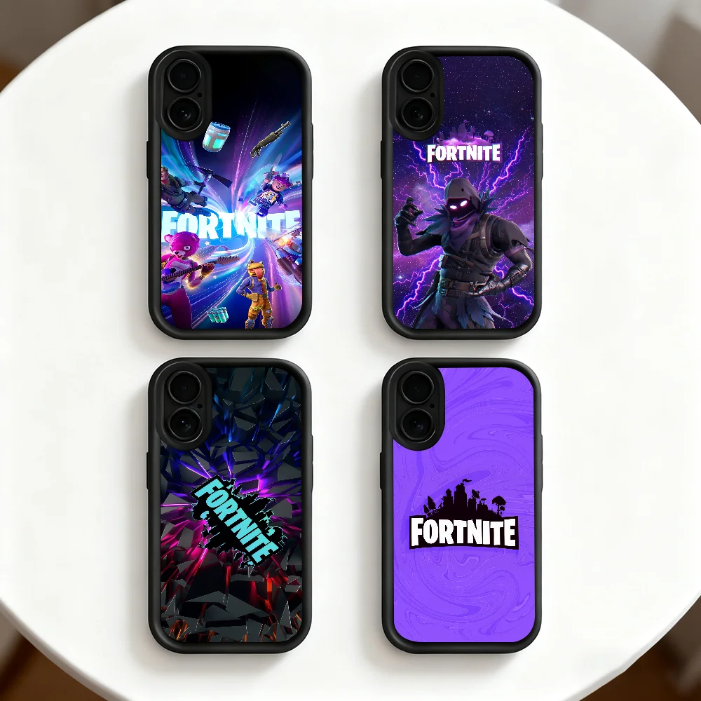Game F-Fortnite Survival Handyhülle für iPhone 11 12 13 14 15 16 17 Max Pro Plus Air Mini mit Linsenschutz, schwarze weiche Schutzhülle