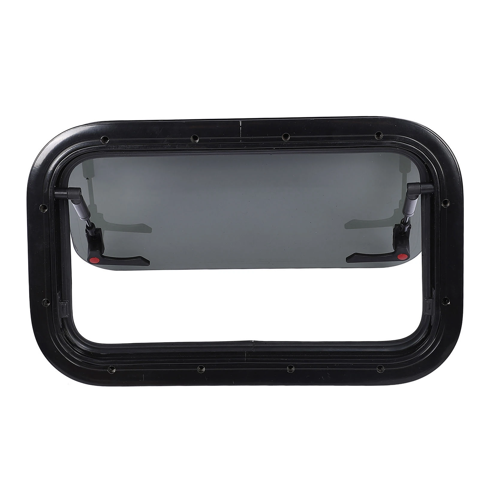 หน้าต่างแบบผลักออกสำหรับรถบ้าน ขนาด 20 x 12 นิ้ว พร้อมแกนไฮดรอลิก โครงยึดกันฝน มุมโค้งมน สำหรับรถแคมป์เปอร์