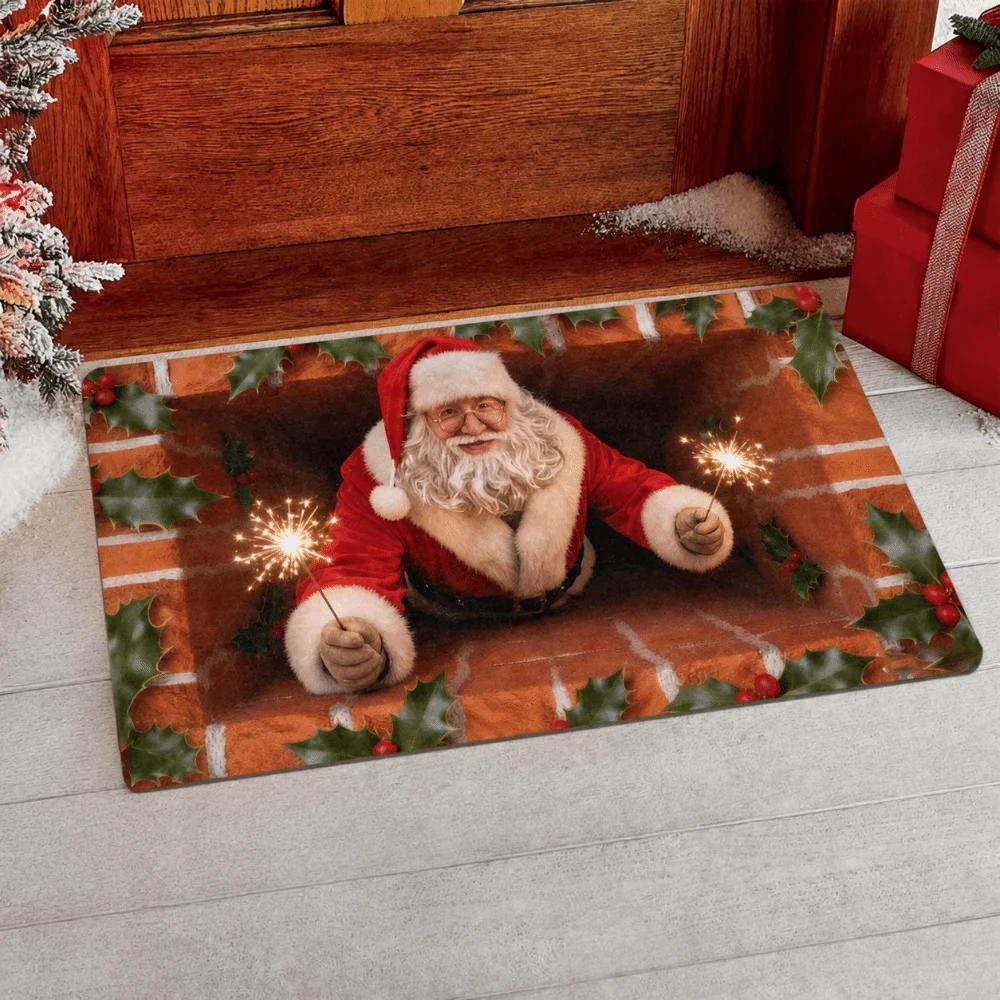 Lifelike Christmas Optical Illusion Doormat Non-slip Abrasion-resistant Bathroom Carpet Water-absorbing Durable Bedroom Door Rug