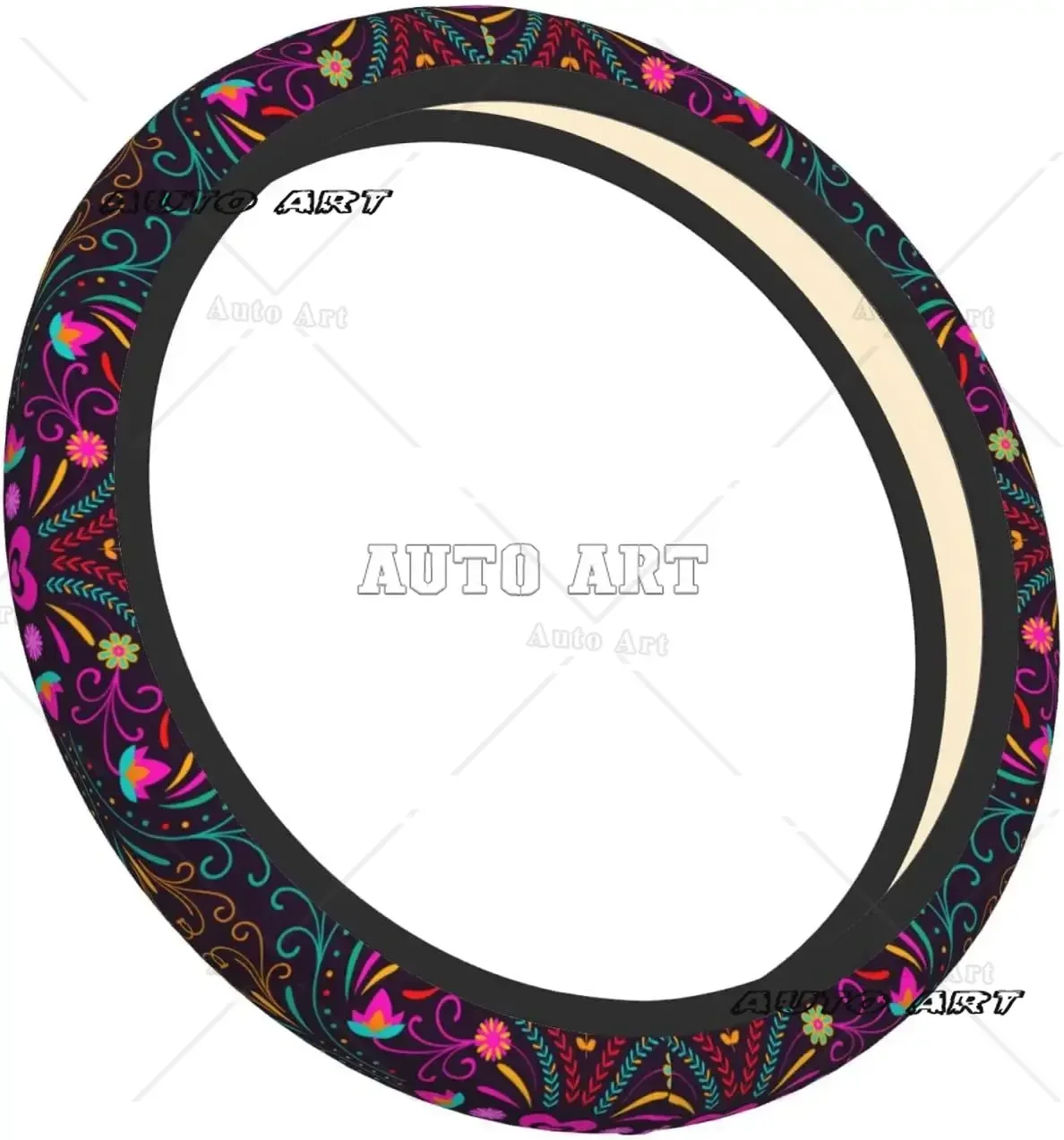 Mexican Flower Steering Wheel Cover Universal 15 Inch Car Wheel Protector Car Steering Wheel Accessories for Women Girls