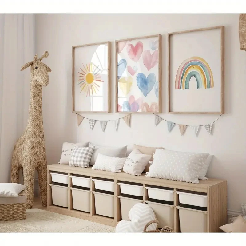 3pcs/Set Nordic Rainbow Heart Sun, Colorful Weather, Canvas Poster Wall, Art, Pink Children's Room, Nursery, Home Decoration
