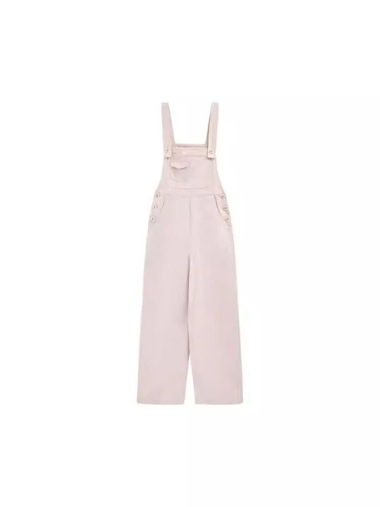Loose Strap Overalls Women Lightweight Wide Leg Pants Pockets High Waist Casual Jumpsuit Petite Ladies Fall Streetwear Outfit