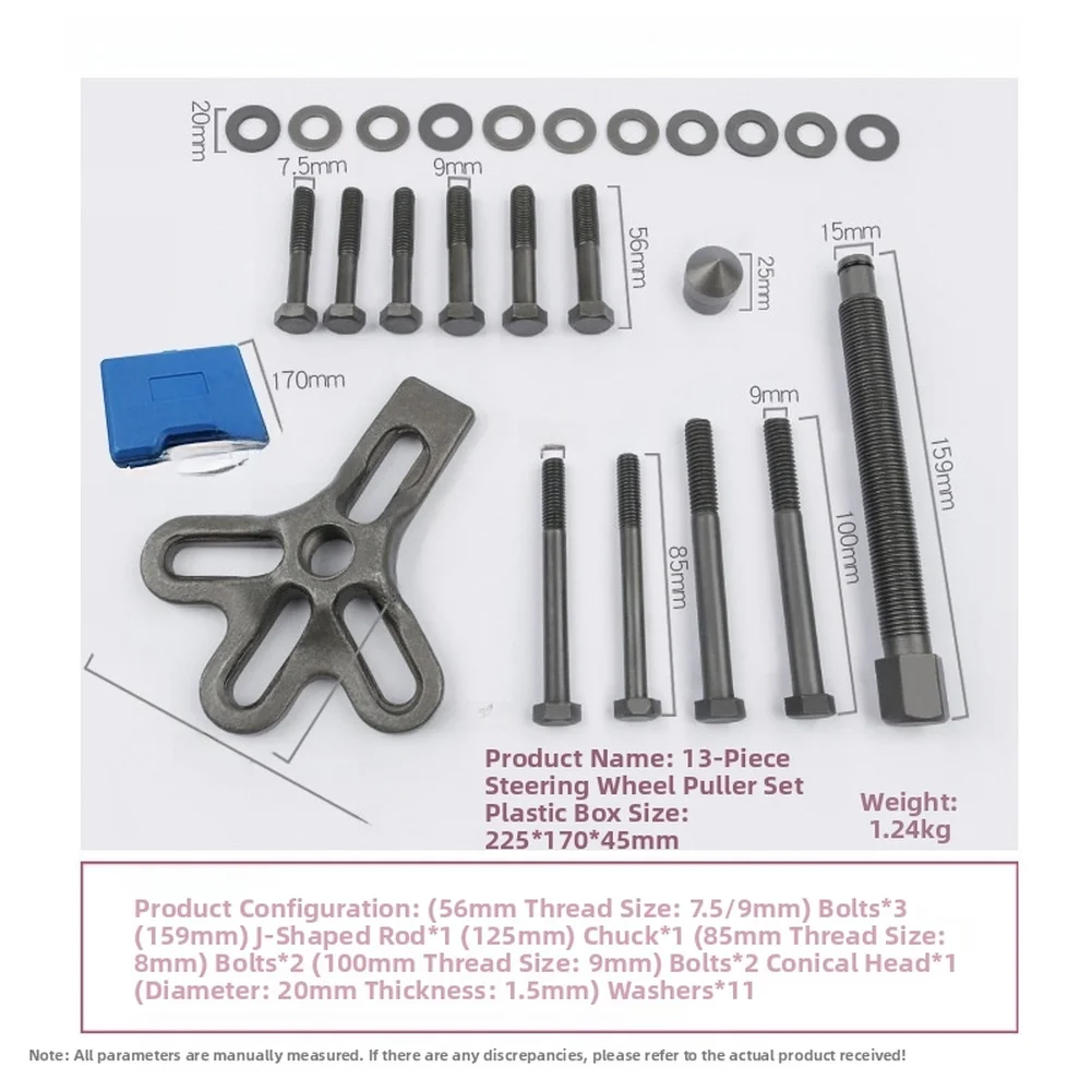 Chrome Vanadium Steel Steering Wheel Puller Kit 13 Piece Set for Efficient Removal of Steering Wheels on Various Vehicles
