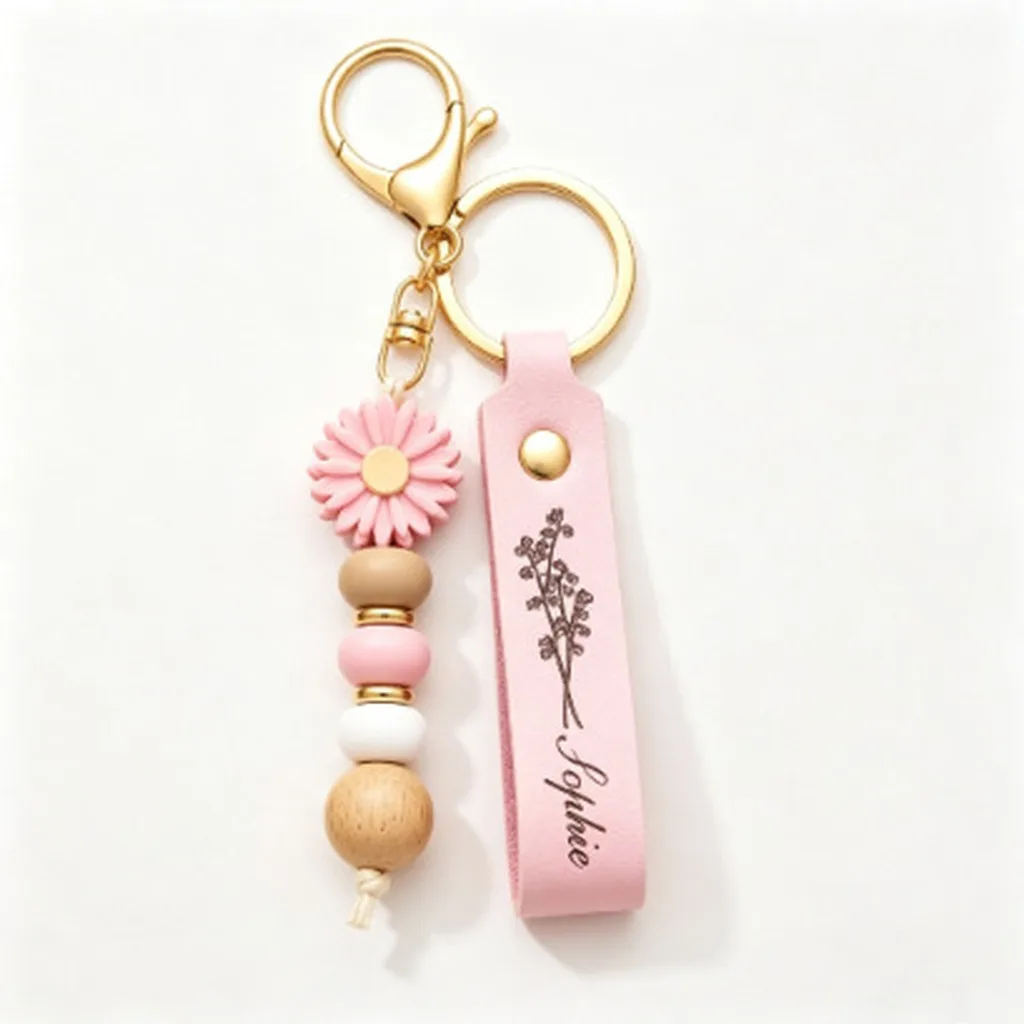 Daisy Leather Keychain Daisy Themed Silicone Bead Keychain Daisy Flower Key Chain Mixed Material Mixed Material Keychain