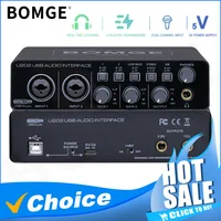 BOMGE-interfaz de Audio USB U202, preamplificador de Micrófono, puertos XLR/TSR/TS, resolución de 48V, 32 bits/192kHz, para transmisión de grabación de ordenador
