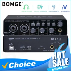 BOMGE U202 USB Audio Interface with Mic Preamplifier XLR/TSR/TS Ports 48V 32-Bit/192kHz Resolution for computer recording Stream