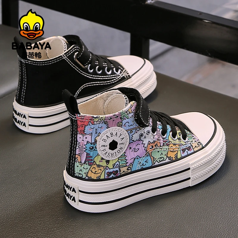 Babaya 2024 Spring New High Top Children's Canvas Shoes Girls Shoes Boys Breathable Skate Shoes Autumn Kids Sneakers